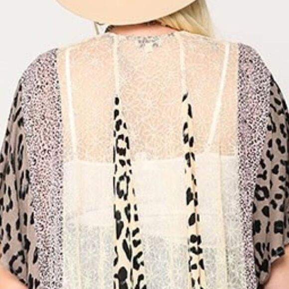 NEW! Gorgeous PLUS Animal Print and Lace Sheer Long Kimono Duster Kaftan Boho - Picture 6 of 6